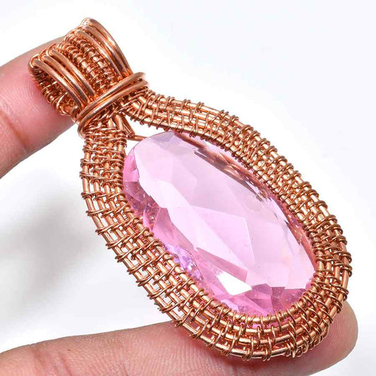 Ember’s Glow – Rose Quartz & Copper Pendant