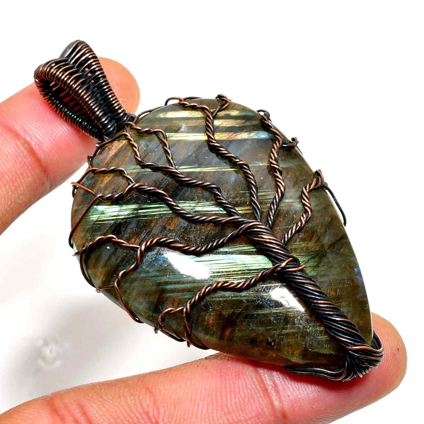 Gaia’s Guardian – Labradorite & Copper Tree of Life Pendant