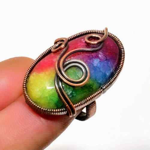 Aurora’s Embrace – Rainbow Quartz Copper Ring