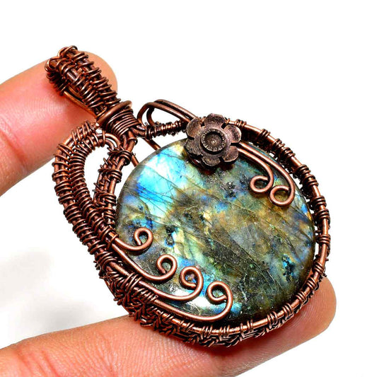Starlit Wisdom – Labradorite Copper Pendant