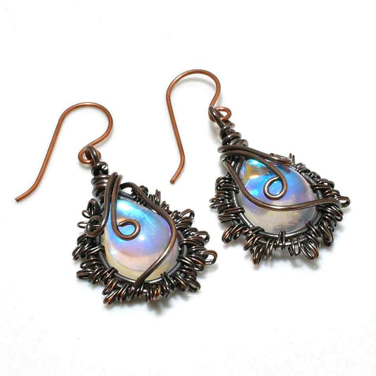 Aurora’s Dreamcatcher – Opal & Copper Earrings