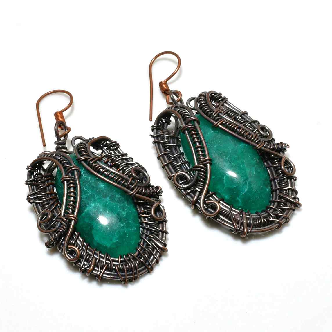 Gaia’s Whisper – Copper-Wrapped Green Adventurine Earrings