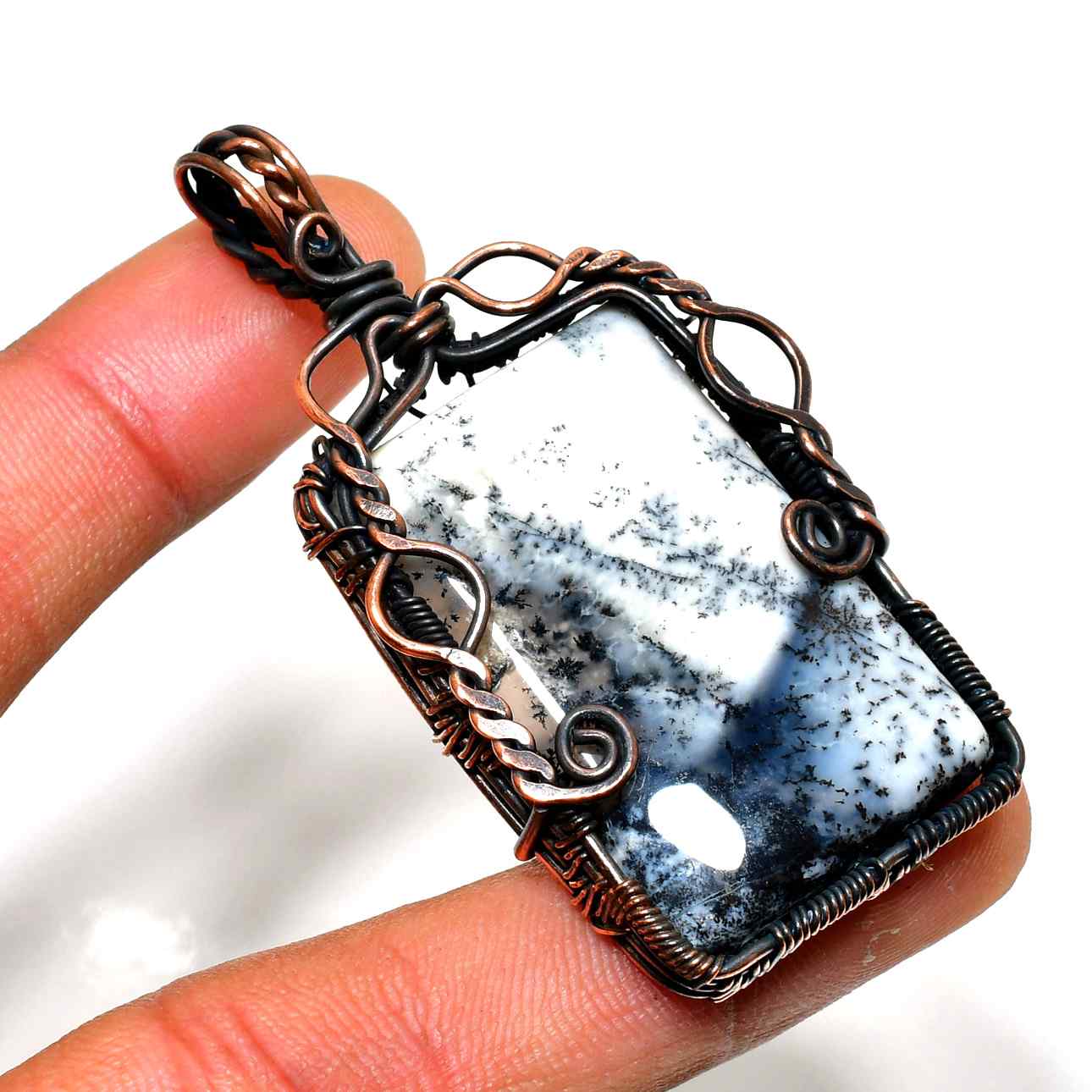 Moonlit Harmony – Dendritic Agate & Copper Pendant