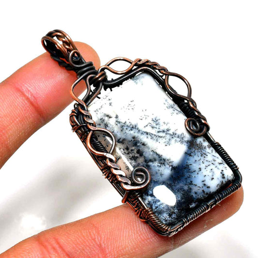 Moonlit Harmony – Dendritic Agate & Copper Pendant