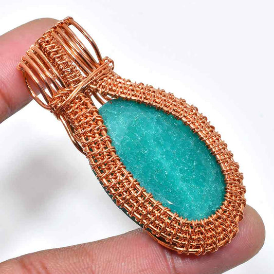 Serenity’s Embrace – Copper-Wrapped Amazonite Pendant
