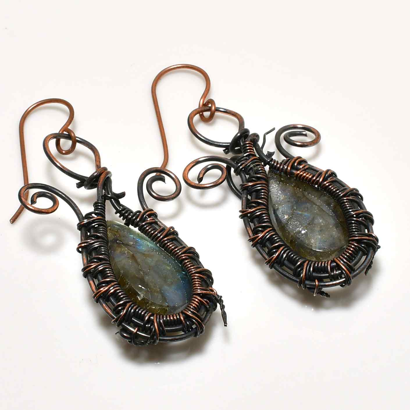 Aurora’s Edge – Labradorite Copper Earrings