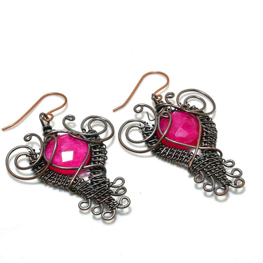 Fuchsia Muse – Oxidized Copper Gemstone Earrings