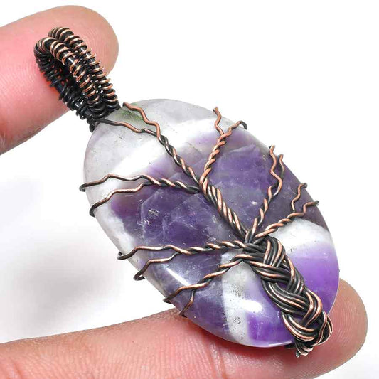 Ezra’s Veil – Hand-Wrapped Amethyst & Oxidized Copper Pendant