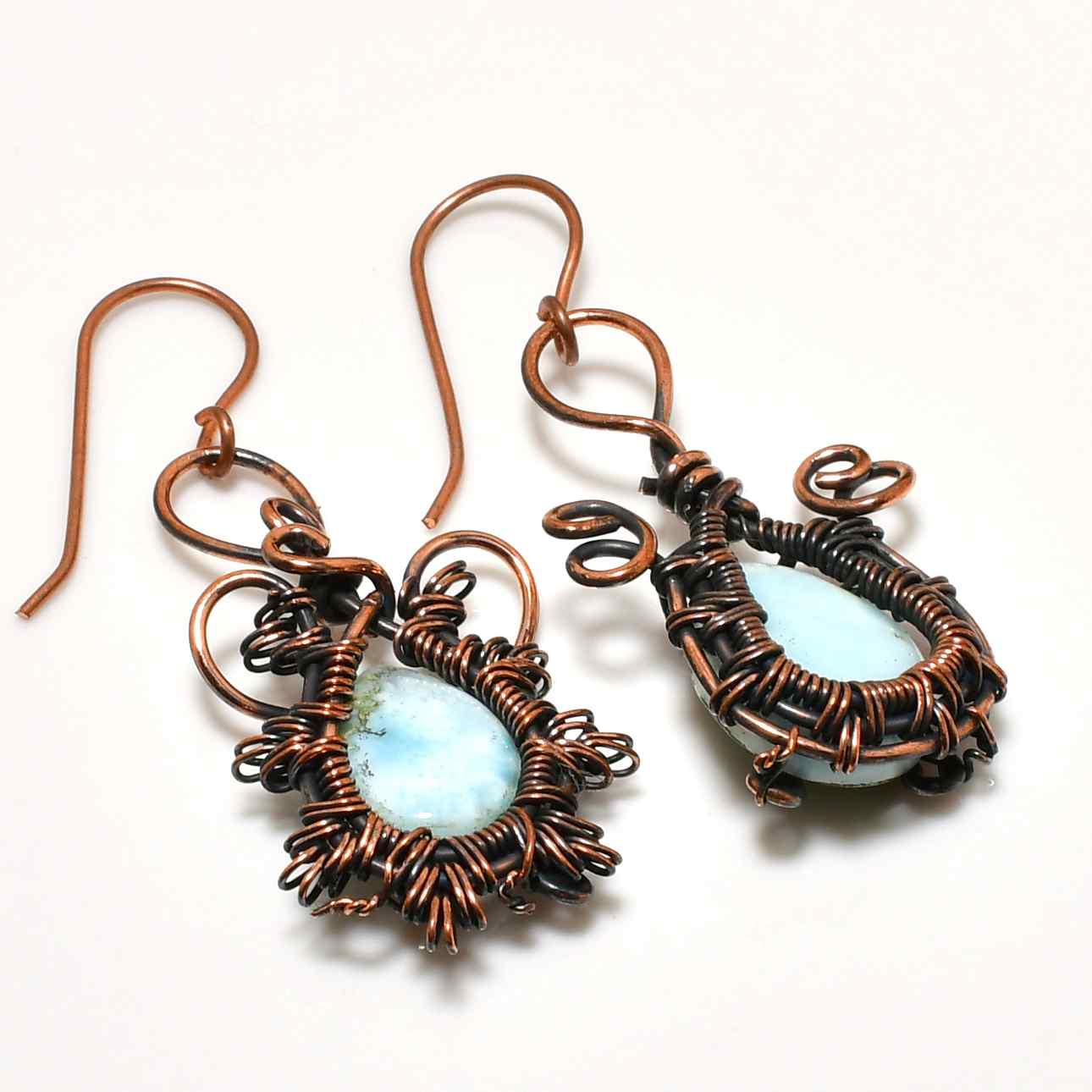 Serenity’s Embrace – Larimar & Oxidized Copper Earrings
