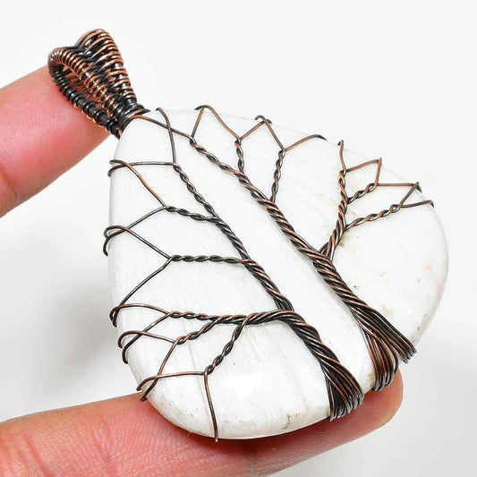 Gaia’s Embrace – White Stone Copper Tree of Life Pendant