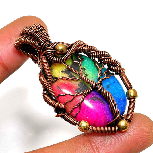 Arbor Radiance – Copper Gemstone Tree of Life Pendant