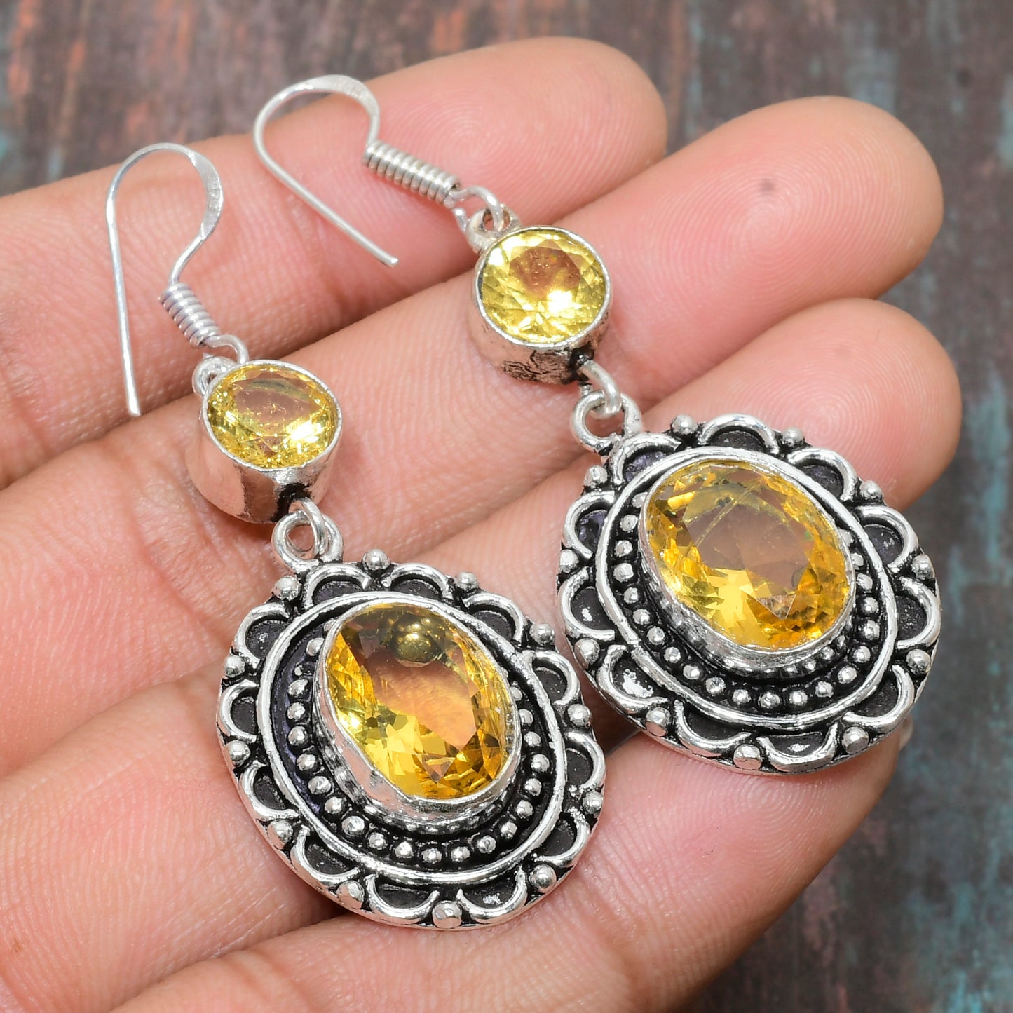 Solara’s Gleam – Golden Citrine Silver Earrings
