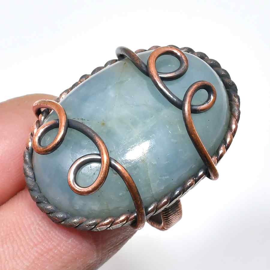Ocean’s Whisper – Aquamarine Copper Ring