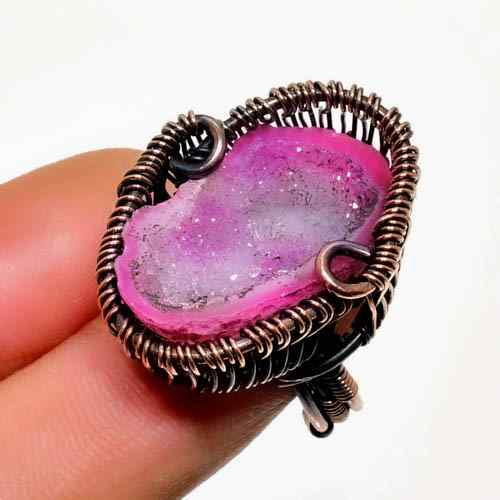 Rosy Radiance – Pink Aura Quartz Wire Ring