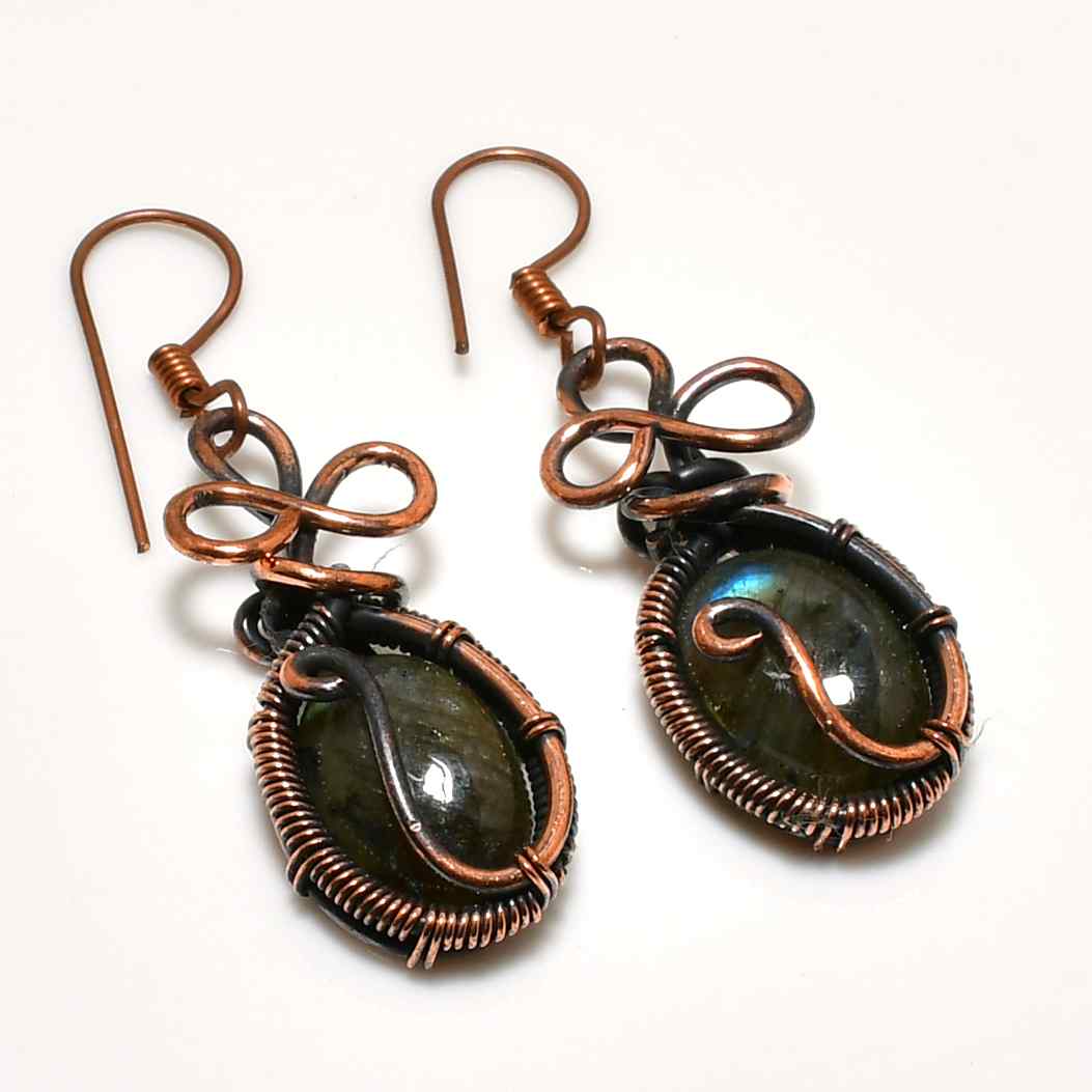 Aurora’s Veil – Labradorite Copper Earrings