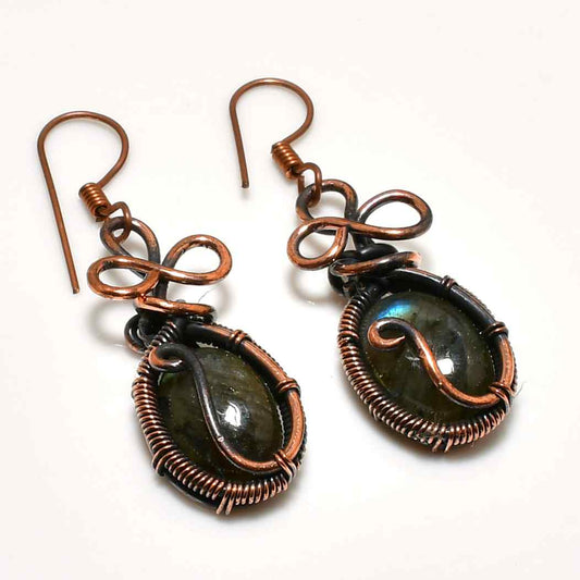 Aurora’s Veil – Labradorite Copper Earrings