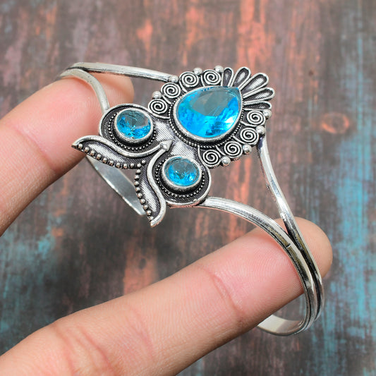 Aquamarine Whisper – Silver Owl Wisdom Bracelet