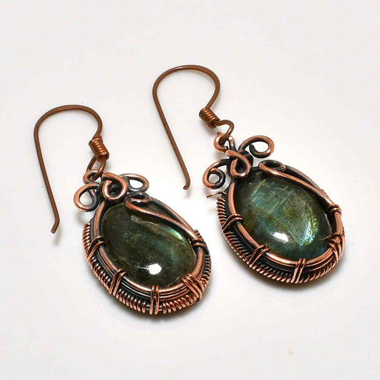 Selene’s Veil – Labradorite Copper Earrings