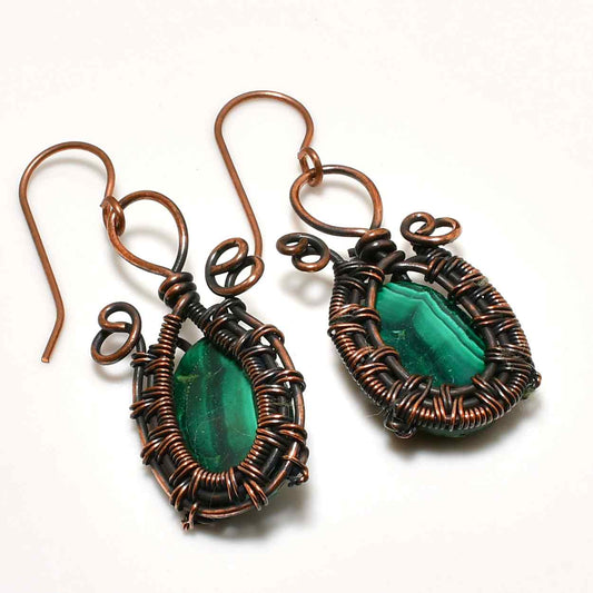 Sylvan Spiral – Malachite & Copper Earrings