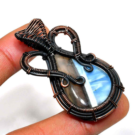 Tranquil Harmony – Blue Lace & Tree Agate Copper Pendant