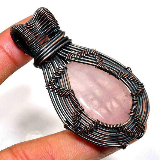 Love’s Whisper – Rose Quartz Copper Pendant