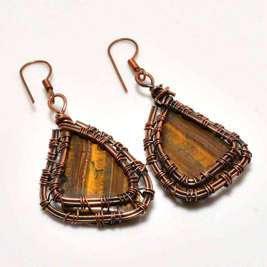 Terra’s Embrace – Tiger’s Eye Copper Earrings