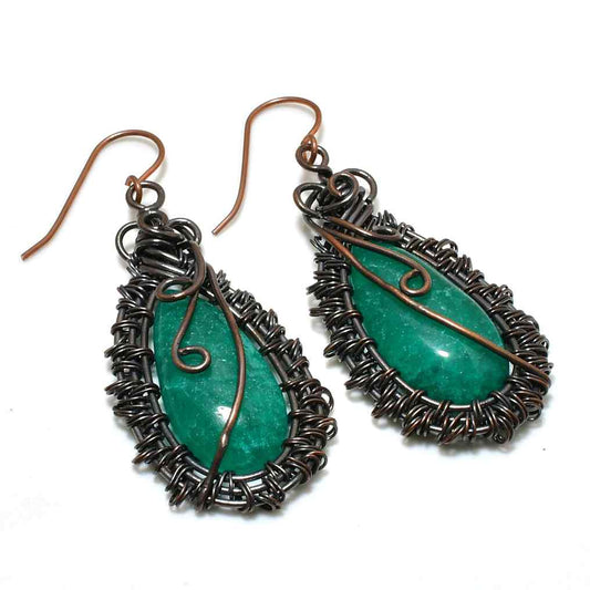 Emerald Embrace – Oxidized Copper Earrings