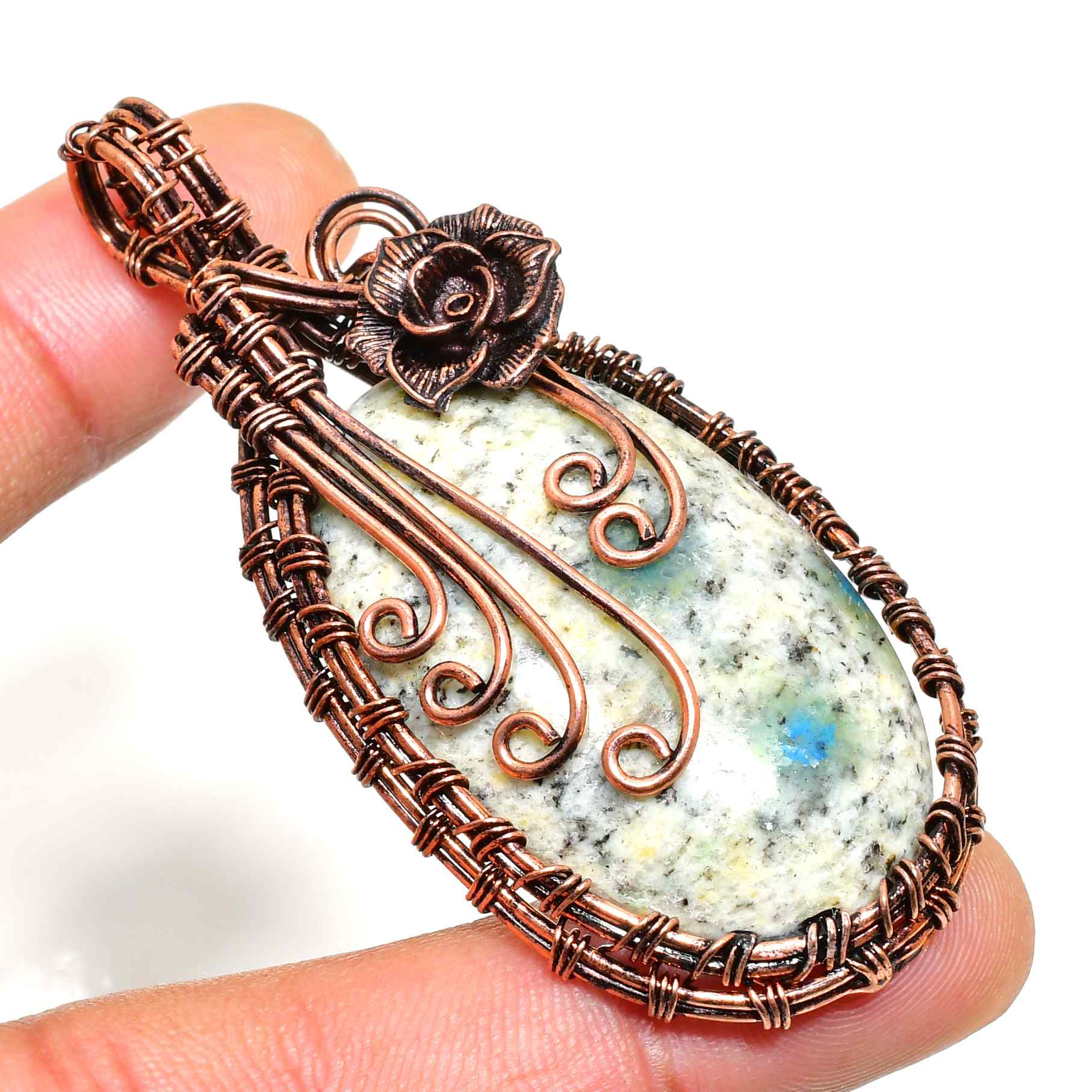 Artisan’s Embrace – Copper-Wrapped Natural Stone Pendant