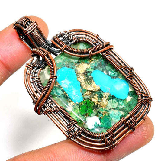Serenity’s Embrace – Green & Blue Mineral Copper Pendant