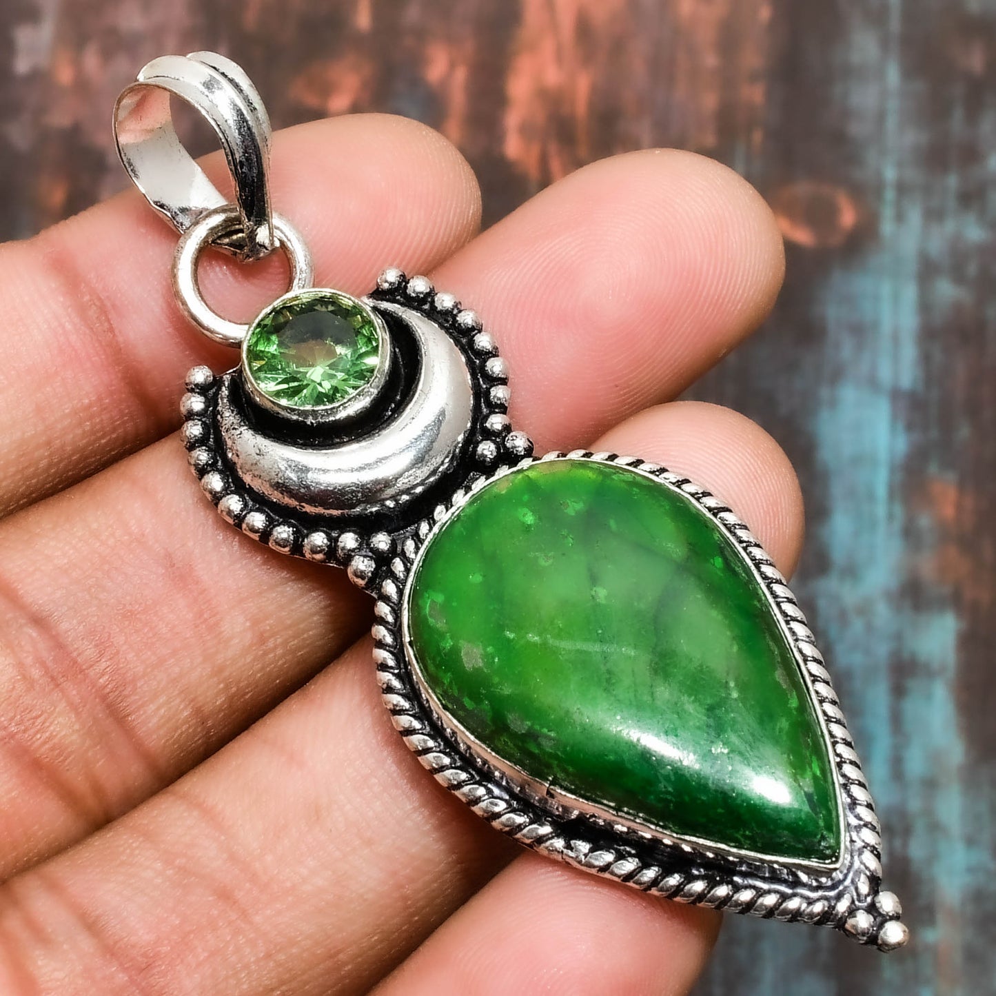 Gaia’s Embrace – Green Jade Sterling Silver Pendant