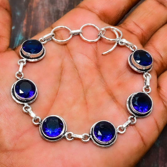 Azure Serenity – Sterling Silver Blue Gemstone Bracelet