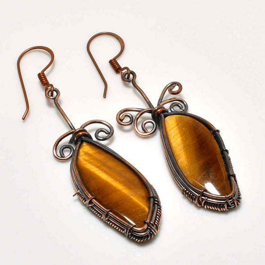 Ember’s Gaze – Tiger Eye Copper Earrings