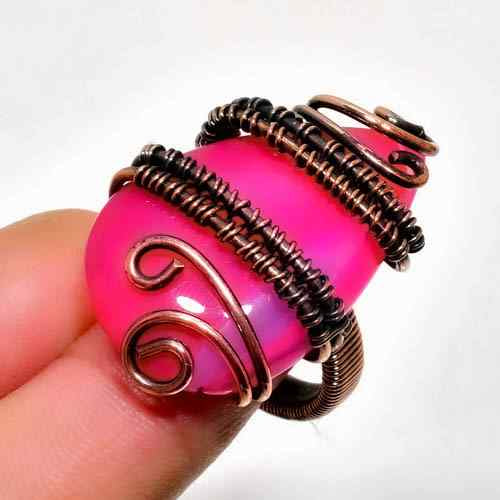 Blushing Harmony – Pink Agate Copper Ring