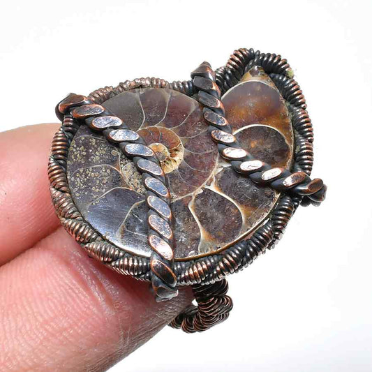 Gaia’s Spiral – Pastel Ammonite Copper Ring
