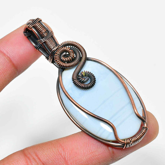 Harmony’s Embrace – Blue Lace Agate Copper Pendant