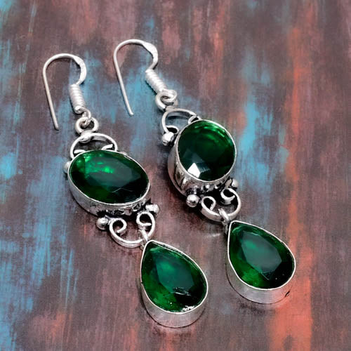 Emerald Reverie – Sterling Silver Drop Earrings