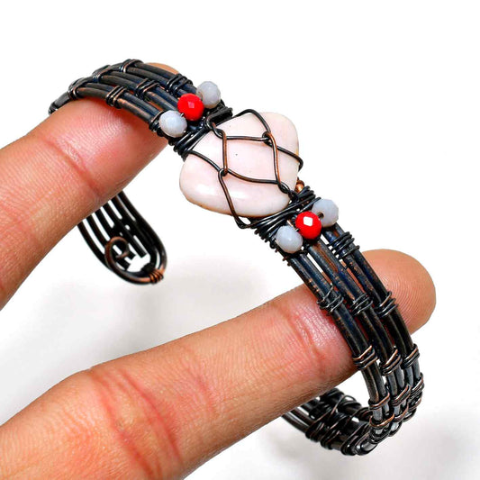 Serenity’s Embrace – Pink Stone Wire-Wrap Bracelet