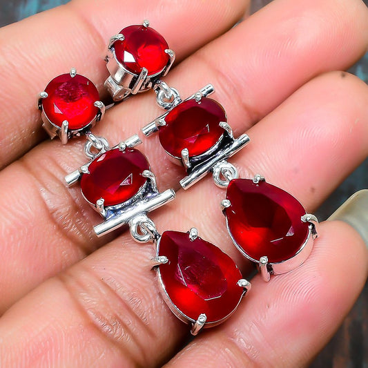 Ruby Radiance Set – Sterling Silver Earrings & Pendant