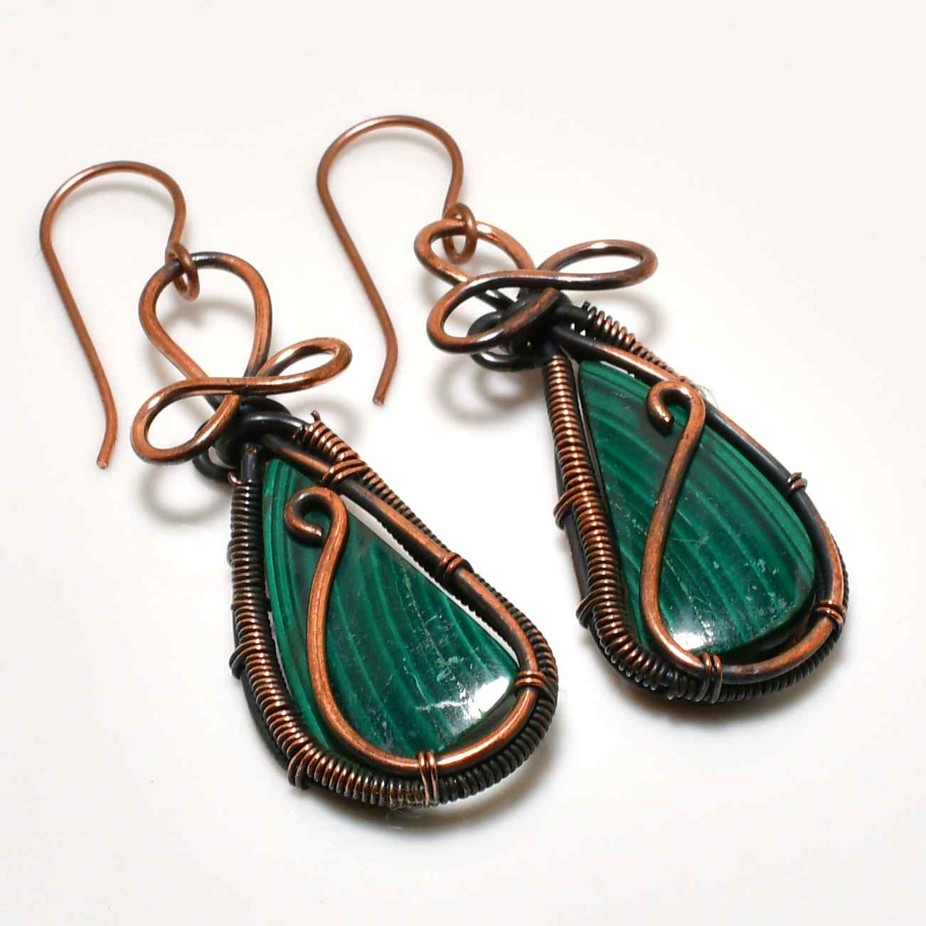 Verdant Tear – Malachite Copper Earrings