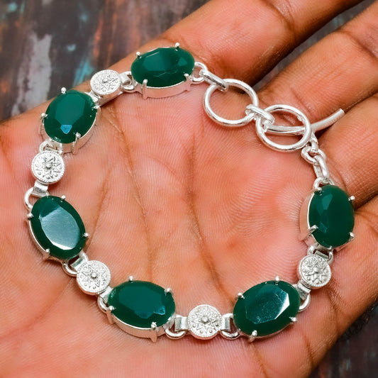 Emberstone Serenity – Green Onyx & Sterling Silver Bracelet