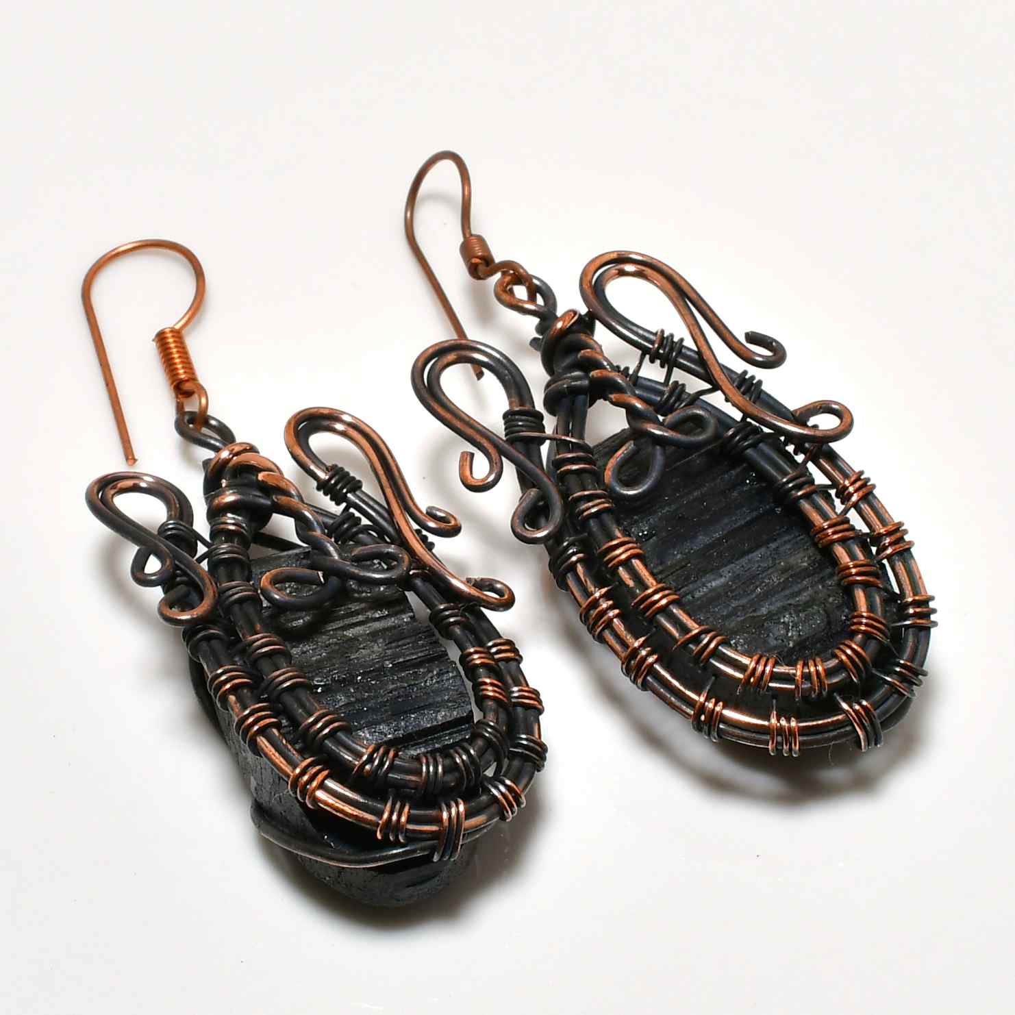 Midnight Guardian – Black Tourmaline Copper Earrings