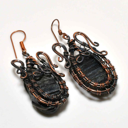 Midnight Guardian – Black Tourmaline Copper Earrings