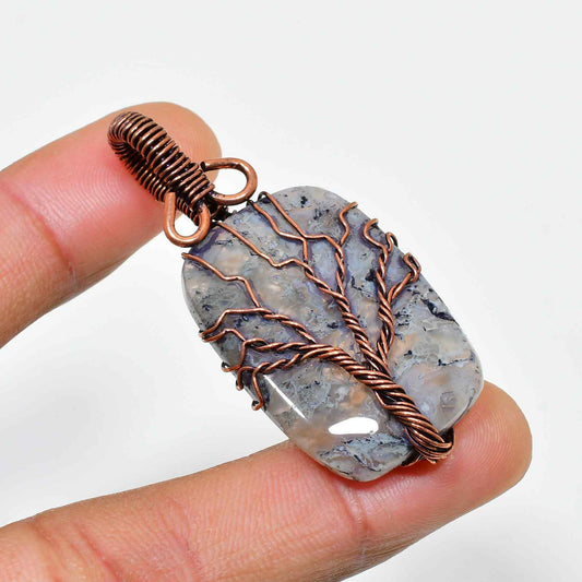 Celestial Harmony – Agate Tree of Life Copper Pendant