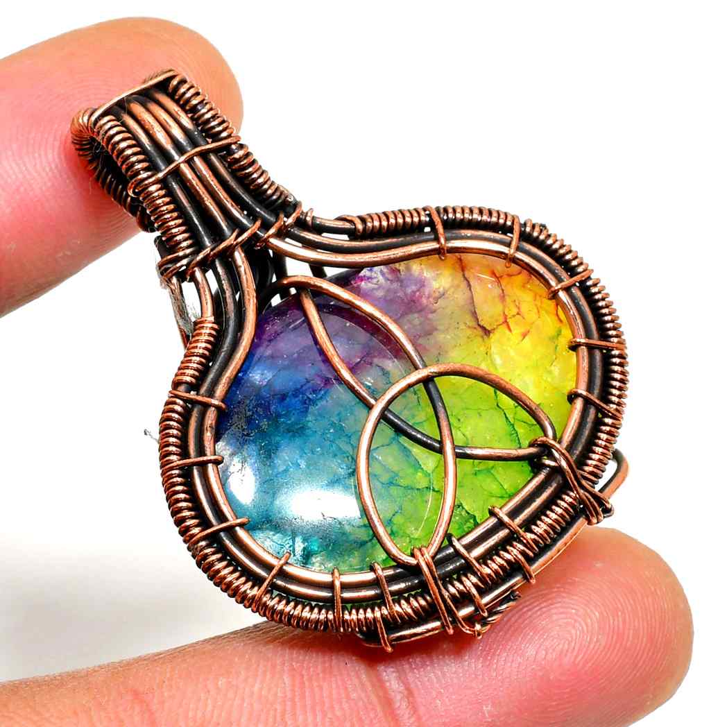 Iris’s Radiance – Rainbow Fluorite Copper Pendant