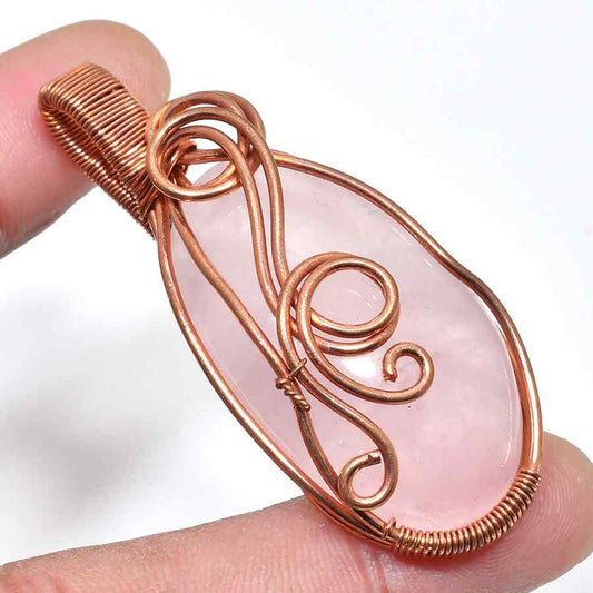 Rose Quartz Symphony – Copper Embrace Pendant
