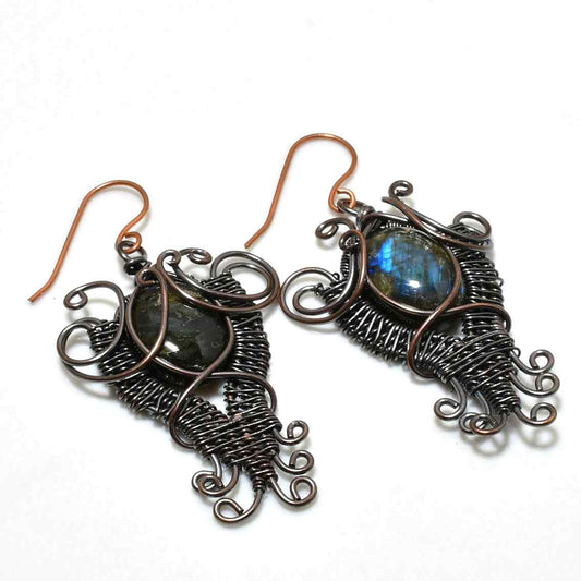 Celestial Whispers – Labradorite Copper Earrings