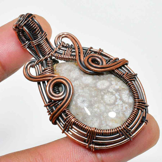 Ezra’s Veil – Oxidized Copper & Natural Stone Pendant
