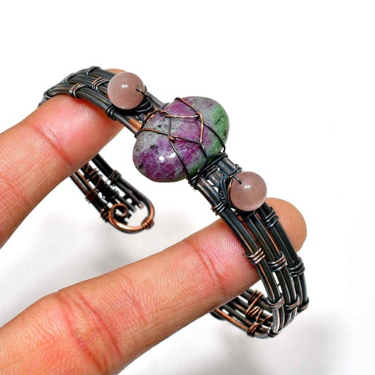 Harmony’s Embrace – Ruby Zoisite & Rose Quartz Copper Bracelet