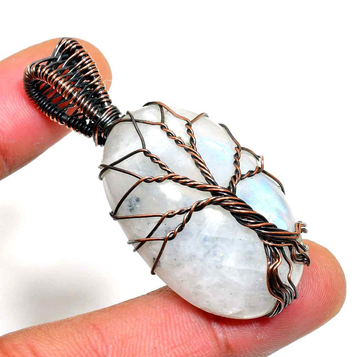 Selene’s Serenity – Moonstone Copper Tree Pendant