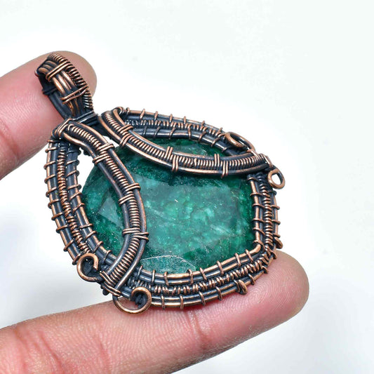 Ember’s Embrace – Antique Copper Emerald Pendant